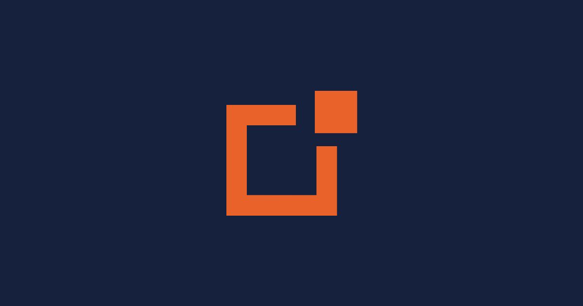 An orange box outline with an open top right corner and a small orange square just outside the gap, on a navy background