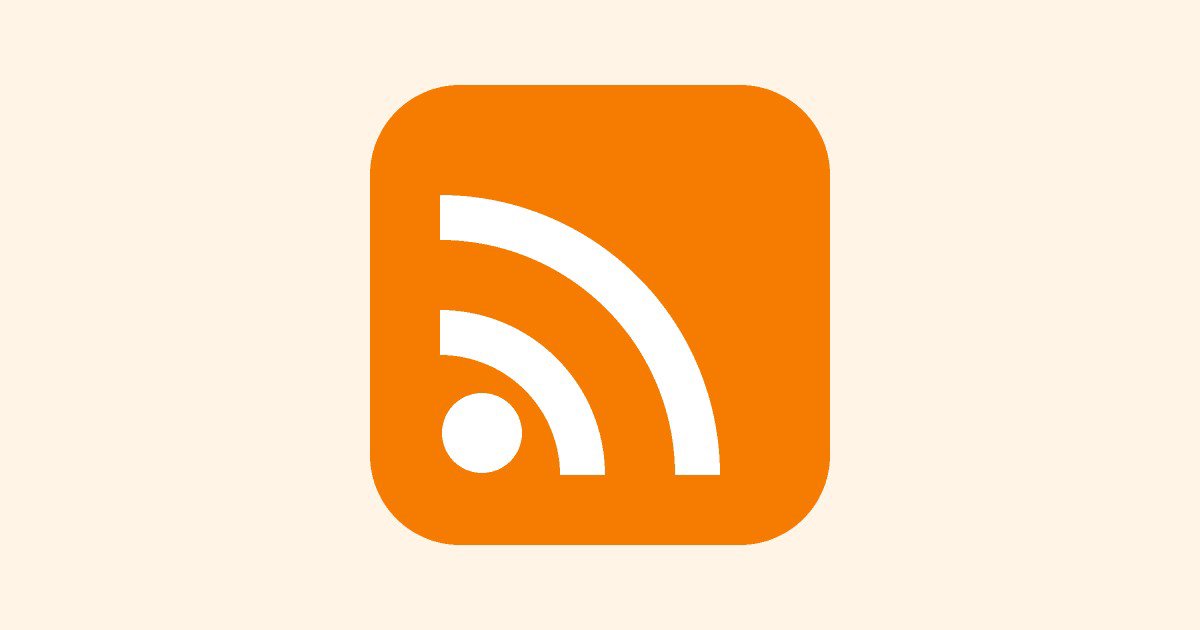 The orange RSS feed symbol, a white dot and two curved bars, on a rounded orange square
