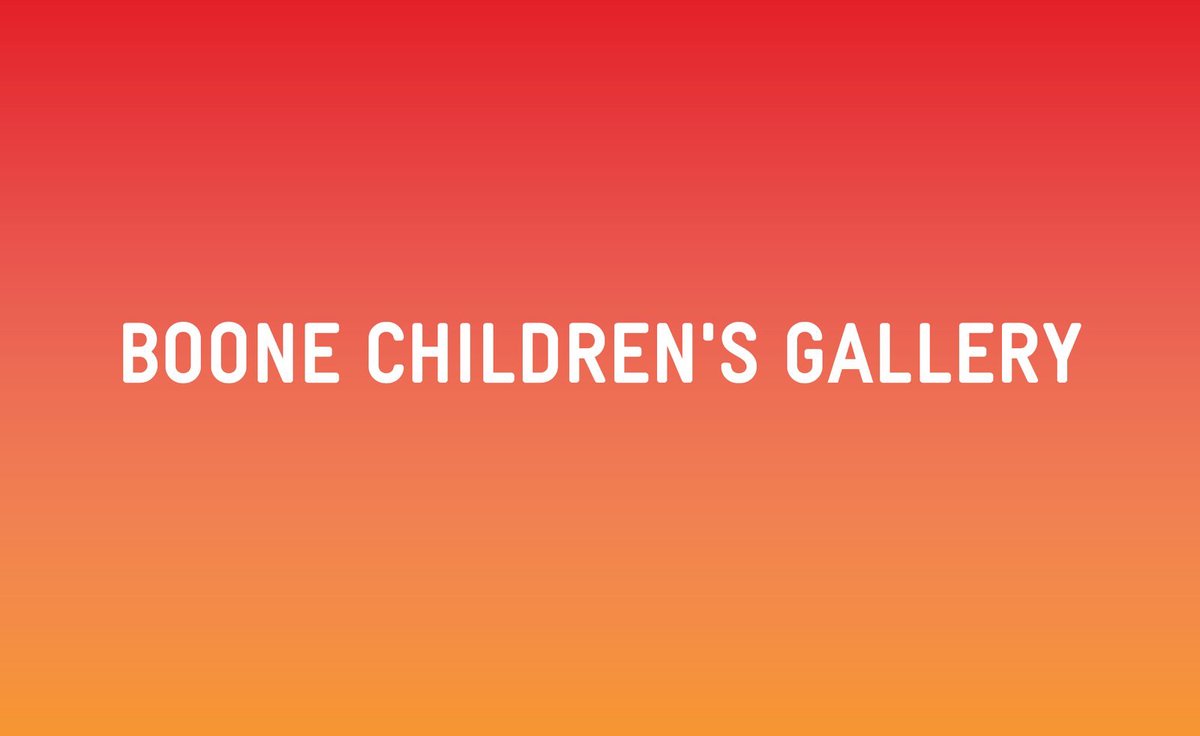 Boone Children's Gallery title in white lettering on a red-to-orange gradient, LACMA's artwork for its family art-making space