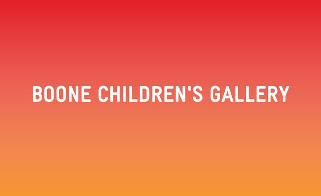 Boone Children's Gallery title in white lettering on a red-to-orange gradient, LACMA's artwork for its family art-making space