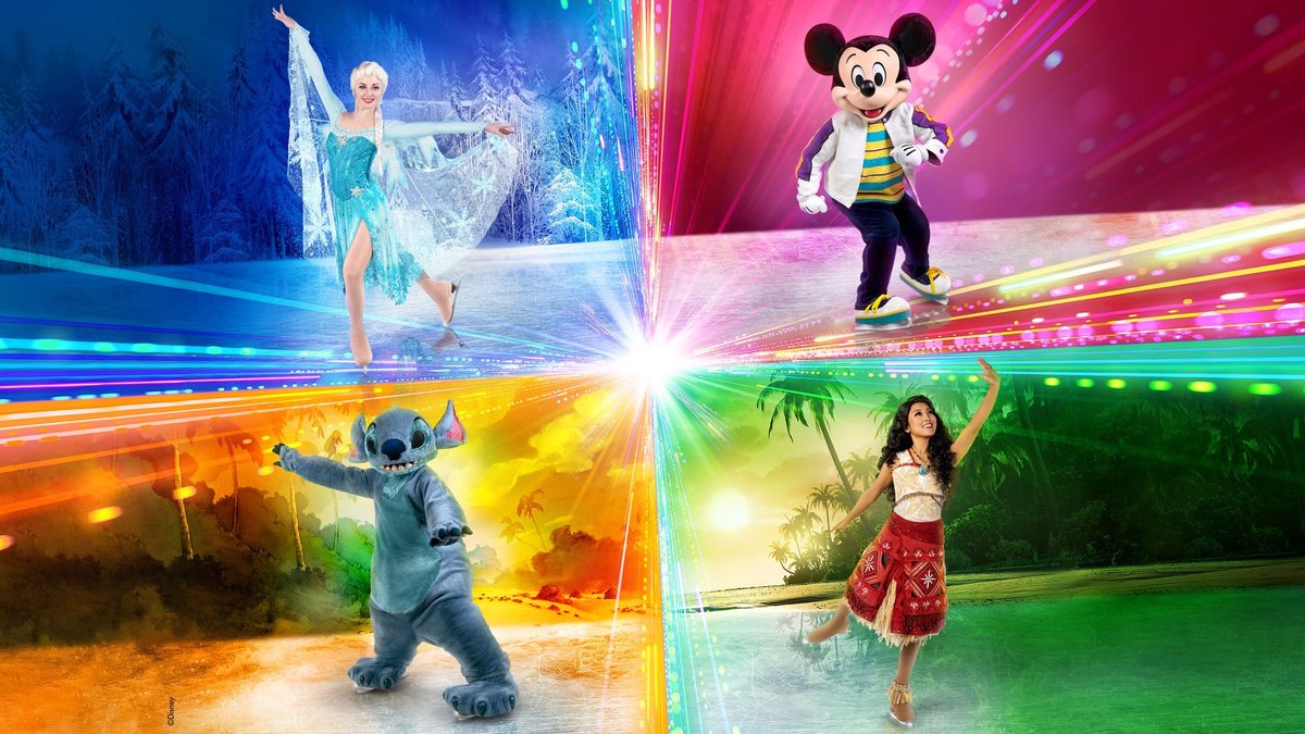 Official Disney On Ice presents Jump In event artwork featuring Disney characters on ice
