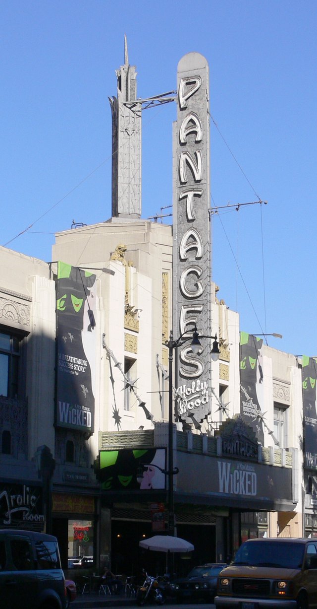 The ornate exterior of the Hollywood Pantages Theatre on Hollywood Boulevard