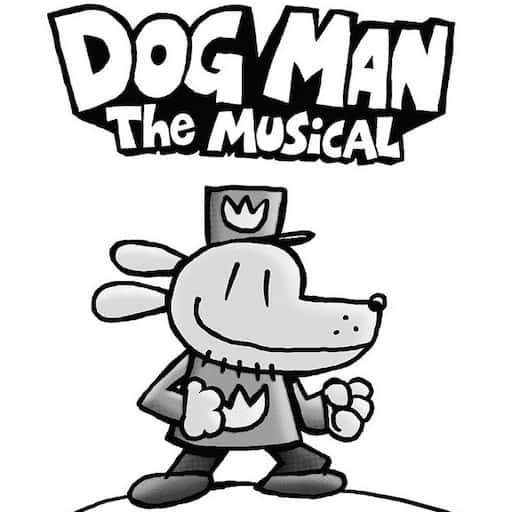 Promotional artwork for Dog Man: The Musical featuring the cartoon hero with a dog's head and a police uniform