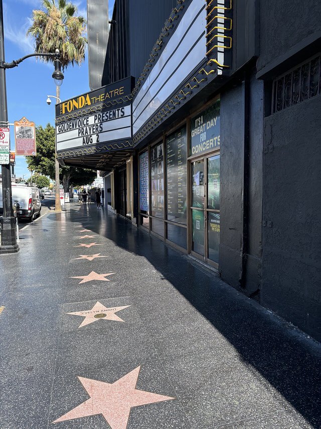 The Fonda Theatre's facade and marquee on Hollywood Boulevard in Los Angeles