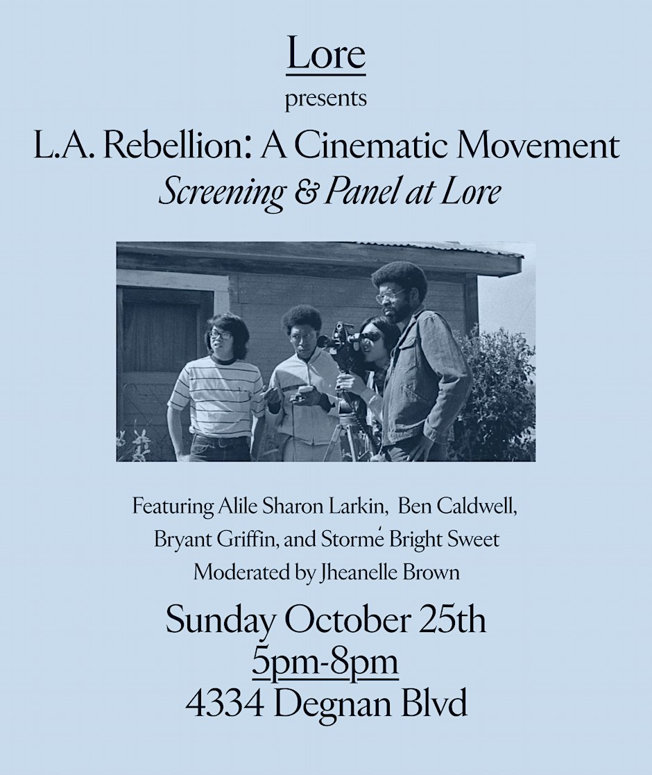 Event flyer with a black-and-white photo of four young filmmakers looking through a film camera outside a small house