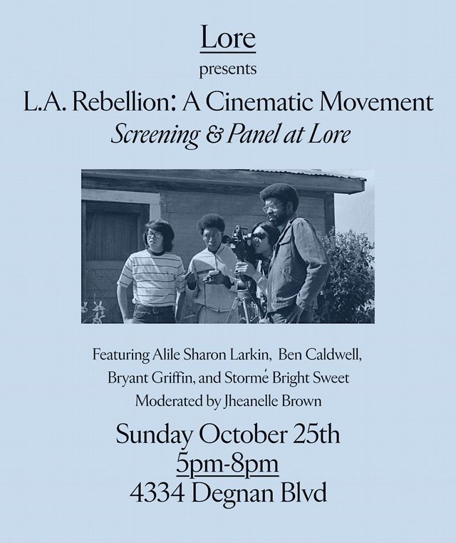 Event flyer with a black-and-white photo of four young filmmakers looking through a film camera outside a small house