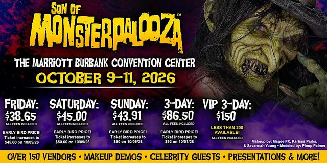 Promotional artwork for Son of Monsterpalooza showing monster and horror imagery