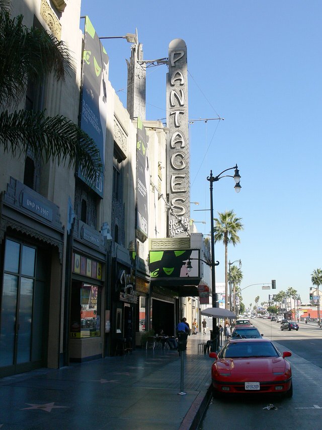 Hollywood Pantages Theatre exterior on Hollywood Boulevard, a classic art deco landmark
