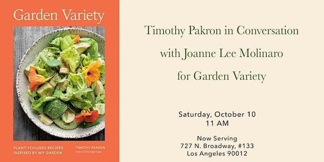 Promotional artwork for Timothy Pakron in conversation for Garden Variety at Now Serving