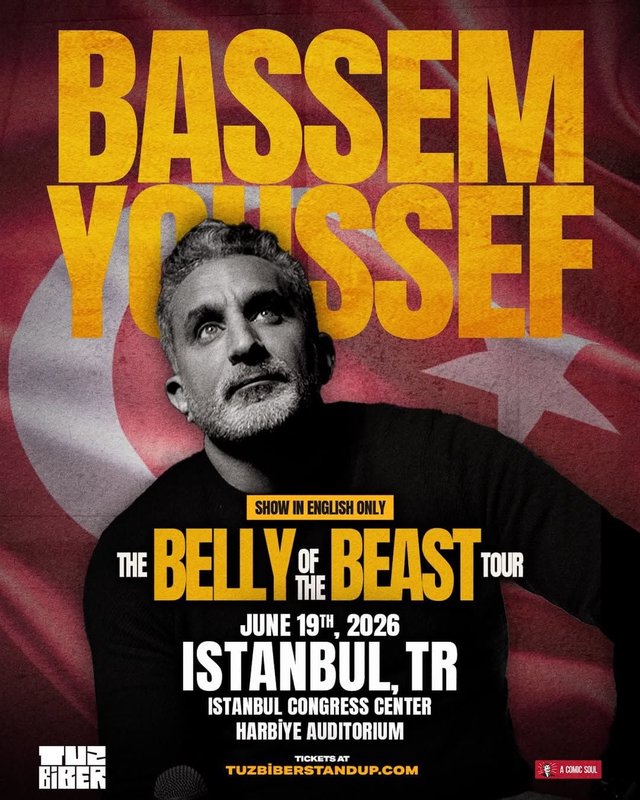 Promotional poster for Bassem Youssef's live show at The Wiltern