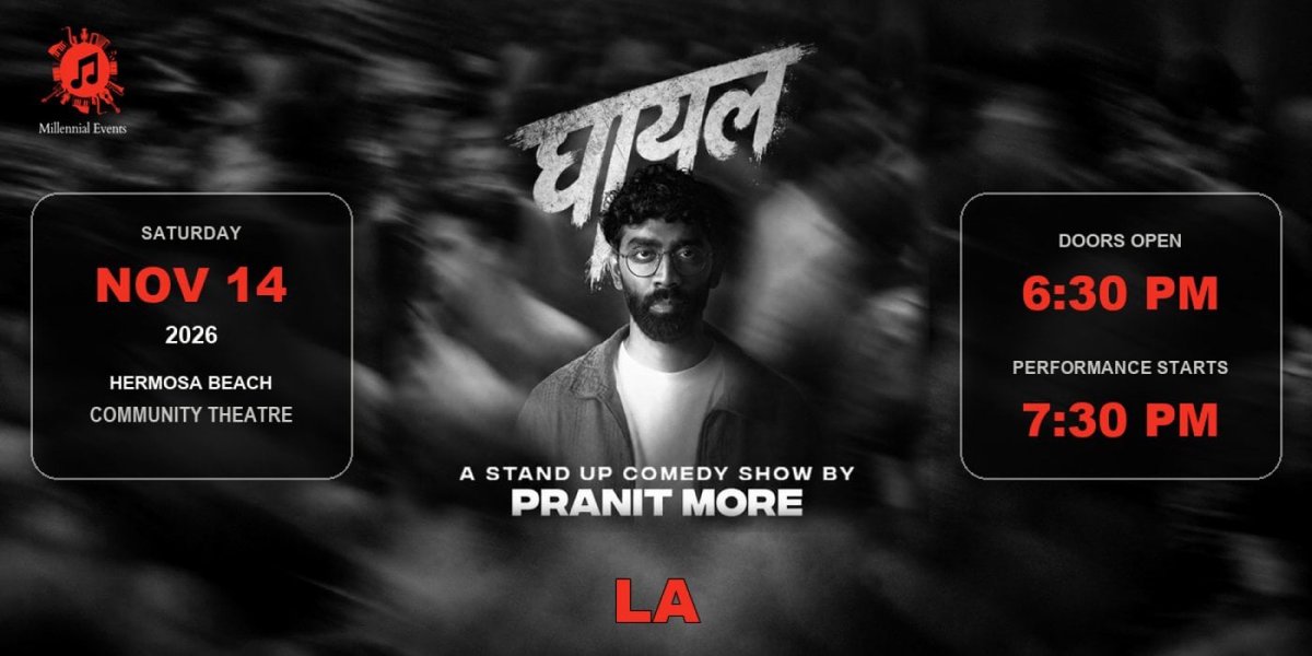 Event poster for Ghayal, a stand-up comedy show by Pranit More, showing the comedian in glasses against a dark blurred crowd