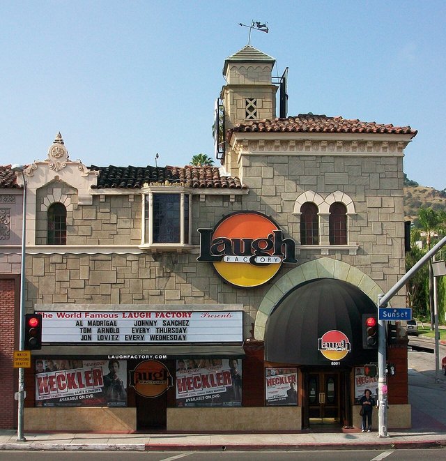 Exterior of the Laugh Factory Comedy Club on Sunset Boulevard in Hollywood, California