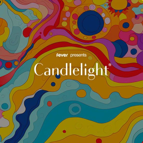 Fever presents Candlelight artwork with swirling psychedelic waves of orange, teal, pink and navy for the Beatles tribute concert