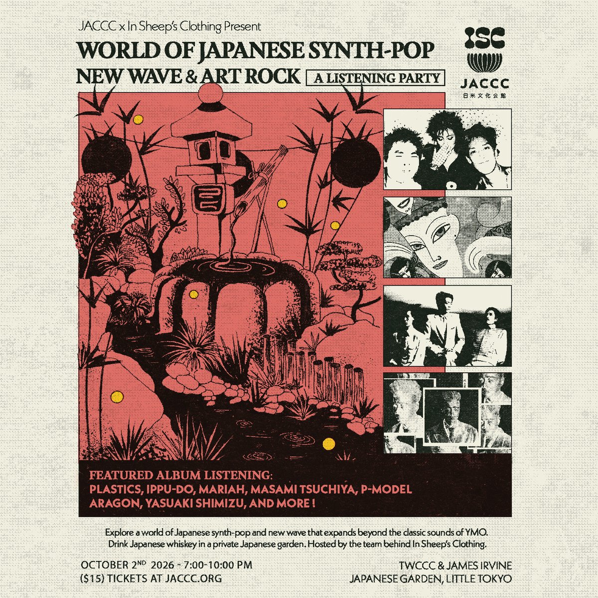 Promotional artwork for the World of Japanese Synth-Pop, New Wave & Art Rock listening party at JACCC