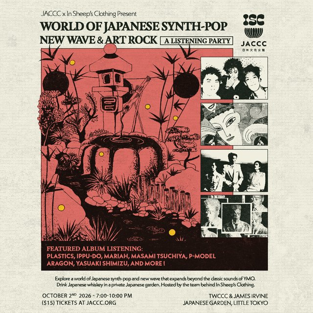 Promotional artwork for the World of Japanese Synth-Pop, New Wave & Art Rock listening party at JACCC