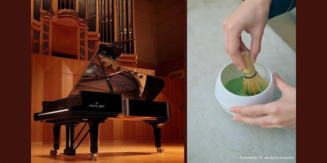Grand piano on a stage bathed in warm light, set for an intimate classical performance