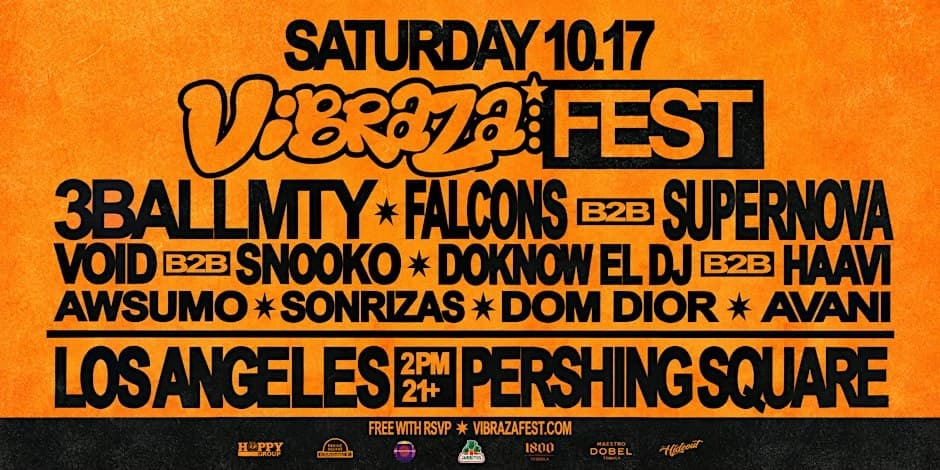 Event artwork for the free 3BallMTY, Falcons and Joaqu.n show at Pershing Square