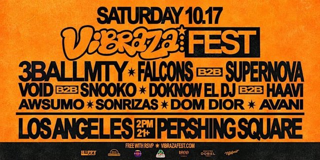 Event artwork for the free 3BallMTY, Falcons and Joaqu.n show at Pershing Square