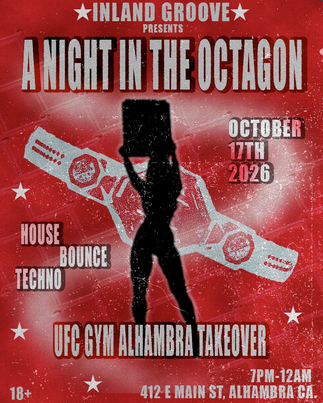 Red flyer for A Night In The Octagon with a championship belt graphic and a silhouetted ring card figure