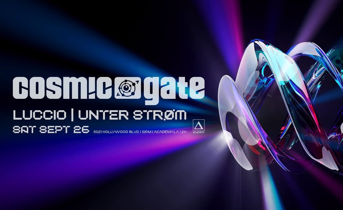 Academy LA event flyer for Cosmic Gate on September 26, 2026 in Hollywood