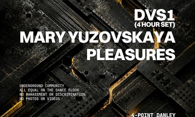 WORK presents flyer with DVS1, Mary Yuzovskaya and Pleasures lineup over a stark red and black techno graphic