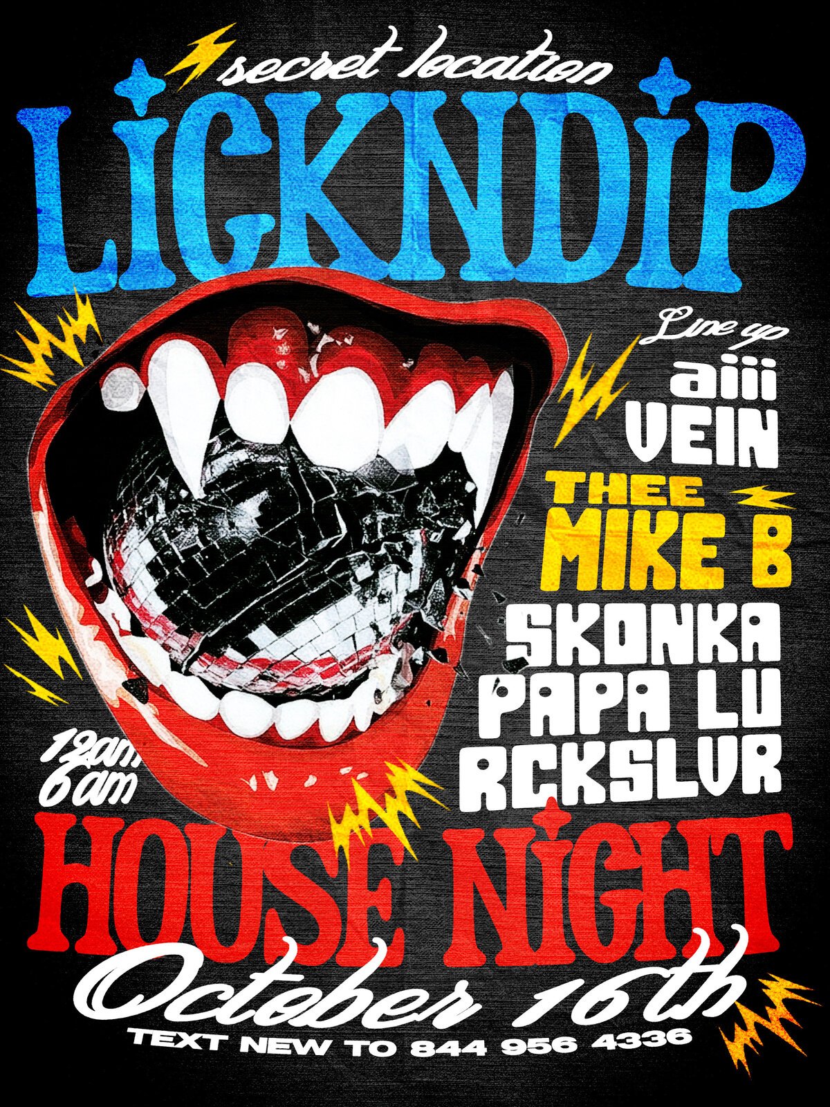 Flyer artwork for LICKNDIP House Night on October 16