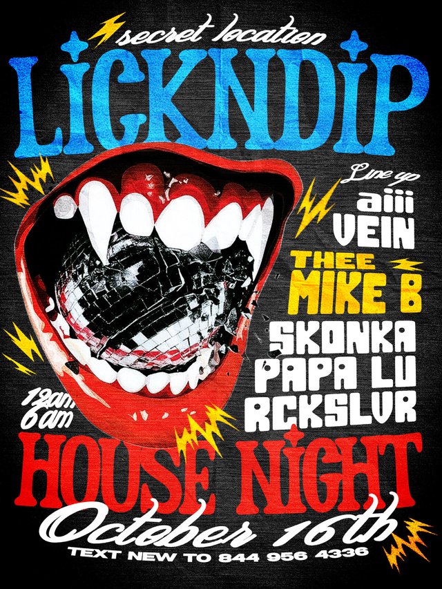 Flyer artwork for LICKNDIP House Night on October 16