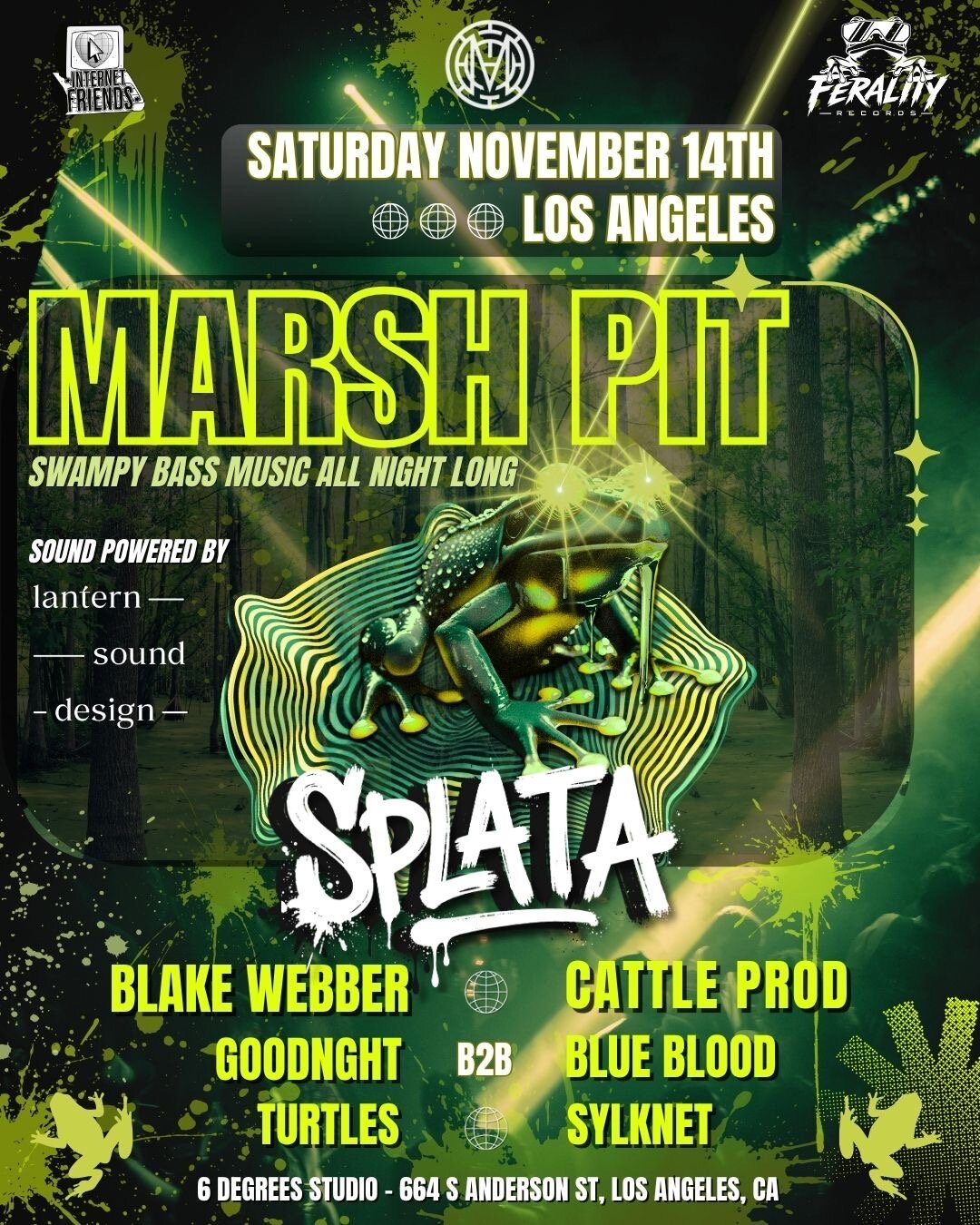 Event flyer for Marsh Pit featuring Splata, a bass music night