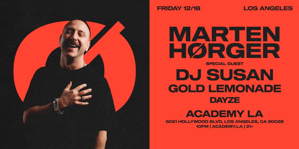 Event flyer artwork for Marten Horger at Academy LA on December 18