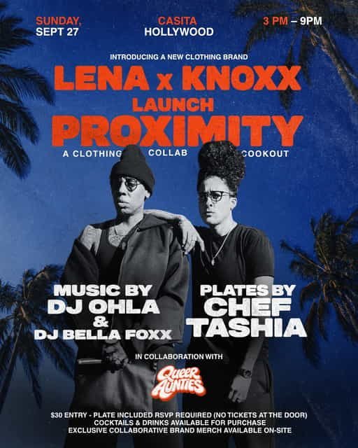 Event flyer for PROXIMITY showing bold type and graphic design with DJ names and cookout details