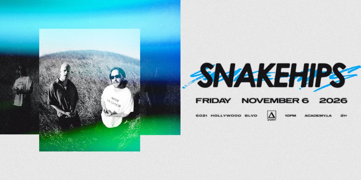 Snakehips event flyer for Academy LA, November 6, with the duo's name over a dark club-lit backdrop
