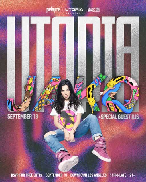 Colorful event flyer for Utopia Fridays featuring JAKO and surprise special guests