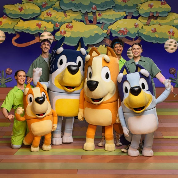 Promotional artwork for Bluey's Big Play showing Bluey and Bingo