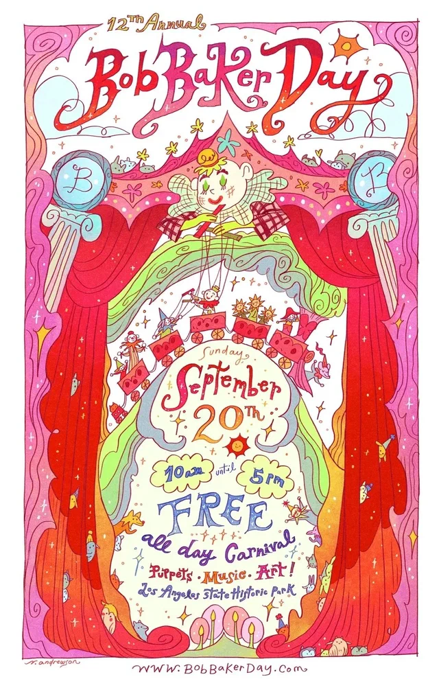 Colorful event flyer for Bob Baker Day 2026 at Los Angeles State Historic Park