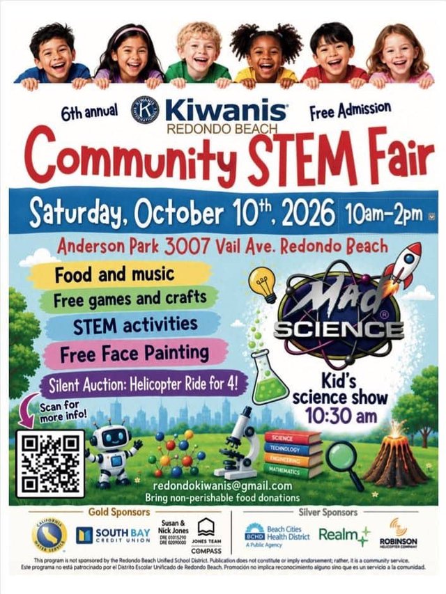 Promotional artwork for the Kiwanis Community STEM Fair in Redondo Beach