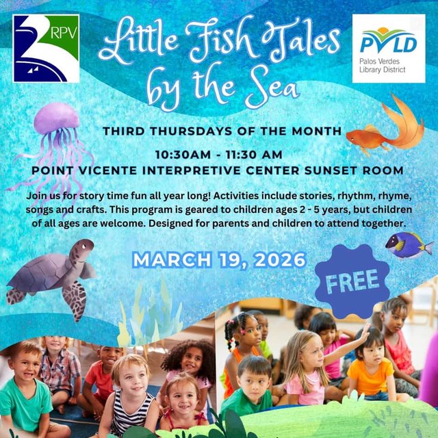 Promotional image for Little Fish Tales by the Sea story time at Point Vicente Interpretive Center
