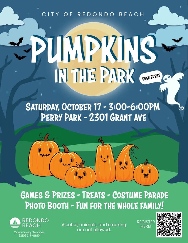 Official flyer for Pumpkins in the Park 2026 in Redondo Beach
