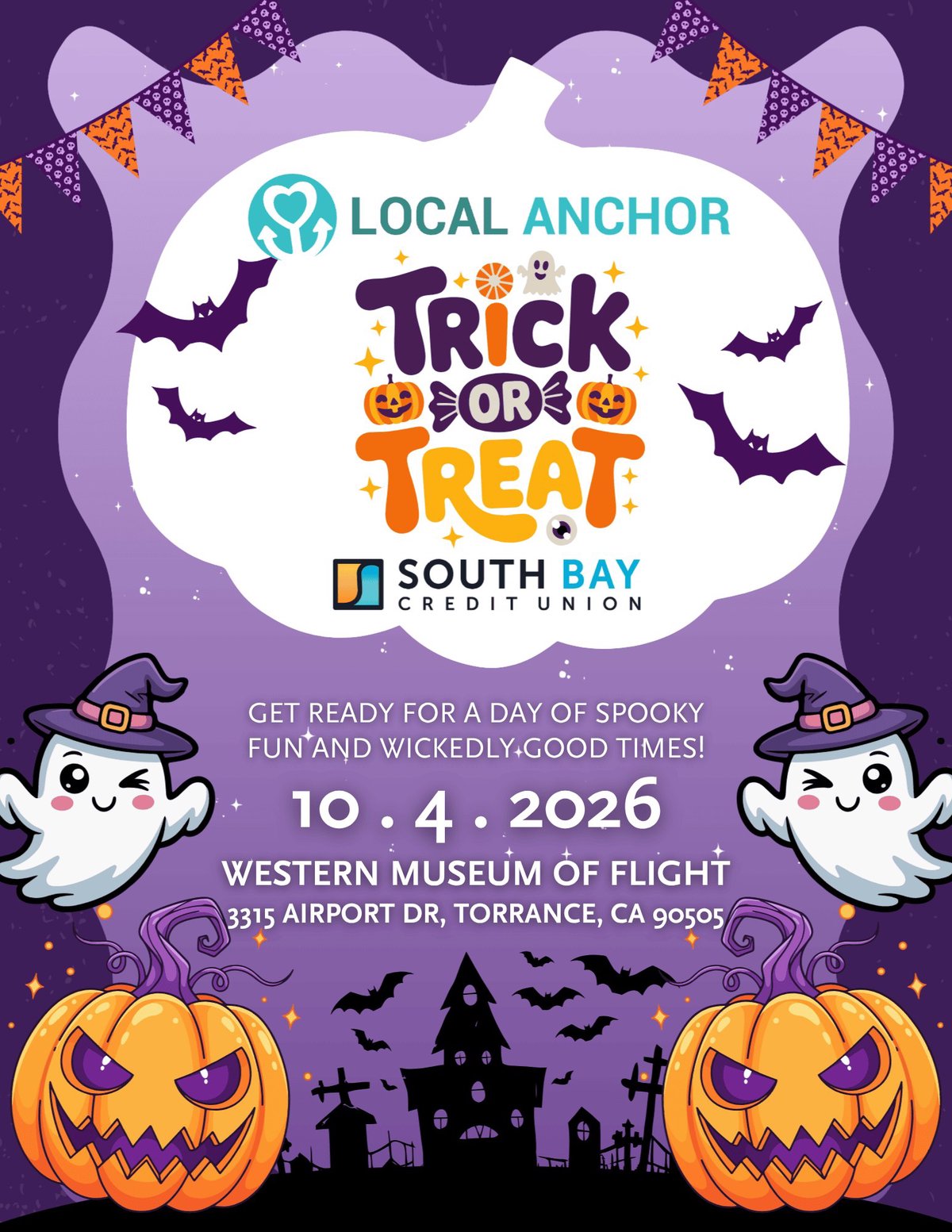 Trick or Treat at the Museum of Flight promotional graphic with pumpkins and a vintage aircraft