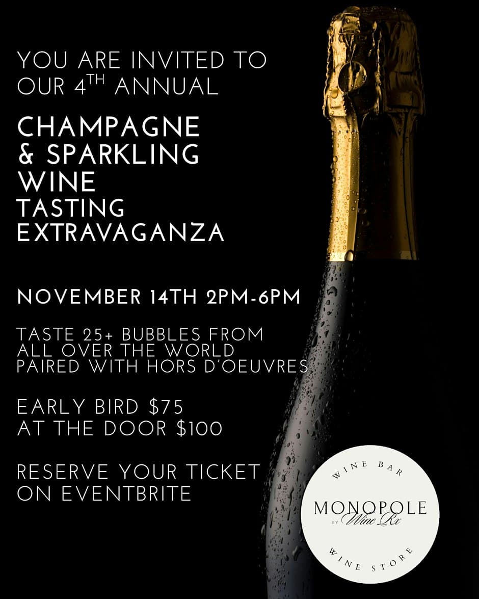 Promotional image for the Champagne & Sparkling Festival at Monopole by Wine Rx in Pasadena