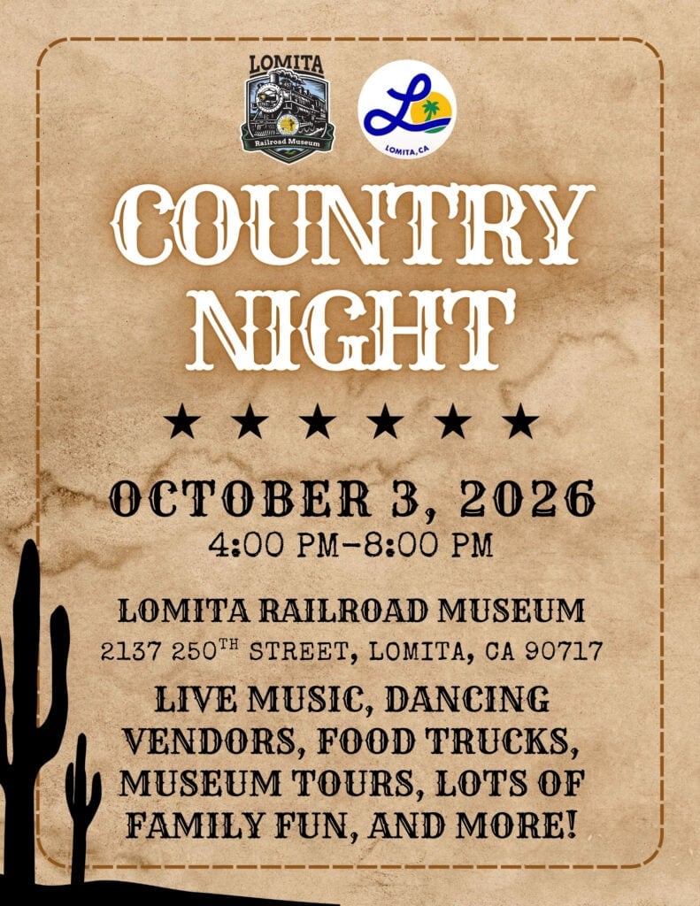 Promotional flyer for Country Night at the Lomita Railroad Museum