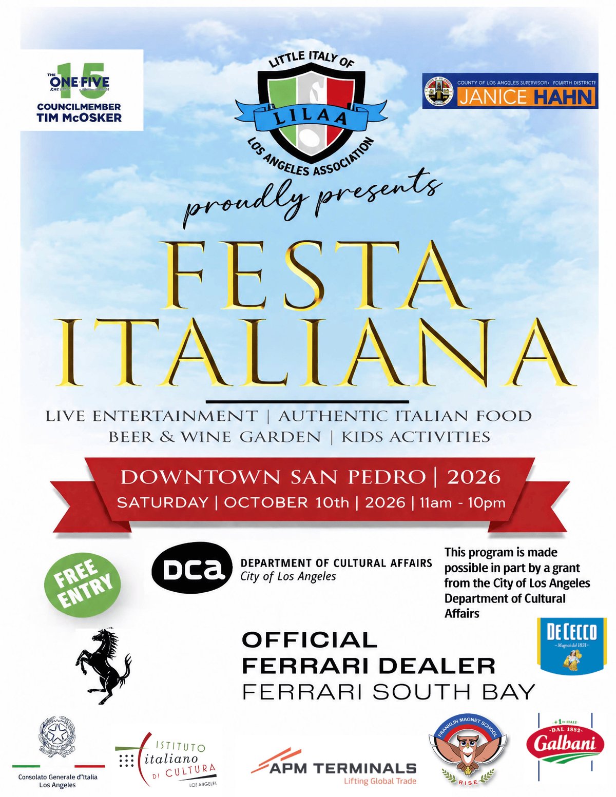 Festa Italiana Los Angeles event artwork for the Little Italy street festival in Downtown San Pedro