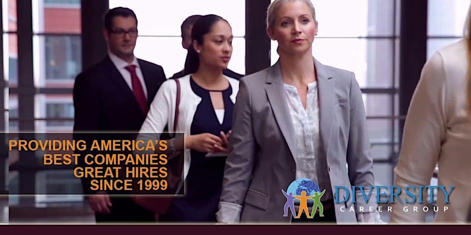 Job seekers in business attire walking through a bright lobby, with a banner reading Providing America's best companies great hires since 1999