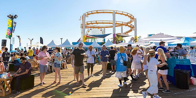 Seafood dishes and ocean views at Santa Monica Pier during an outdoor tasting festival