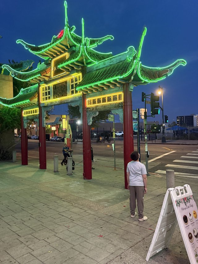 Chinatown Central Plaza in Los Angeles with traditional pagoda-style rooflines and neon signage