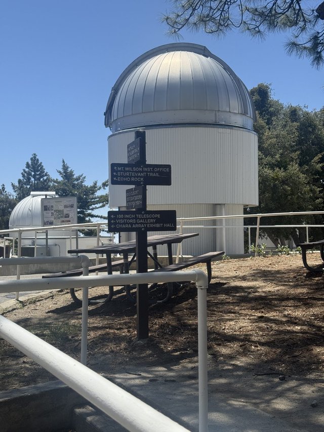 Mount Wilson Observatory dome among pine trees in the San Gabriel Mountains above Pasadena