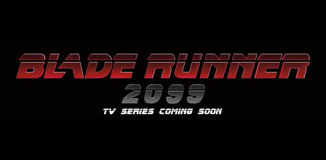 Red and silver Blade Runner 2099 title card on a black background reading TV series coming soon