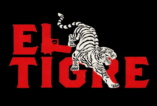 El Tigre title art: bold red letters on black with a pistol shape in the E and a white striped tiger leaping across the word Tigre