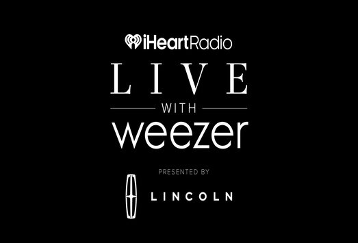 White iHeartRadio LIVE with Weezer logo on a black background, presented by Lincoln