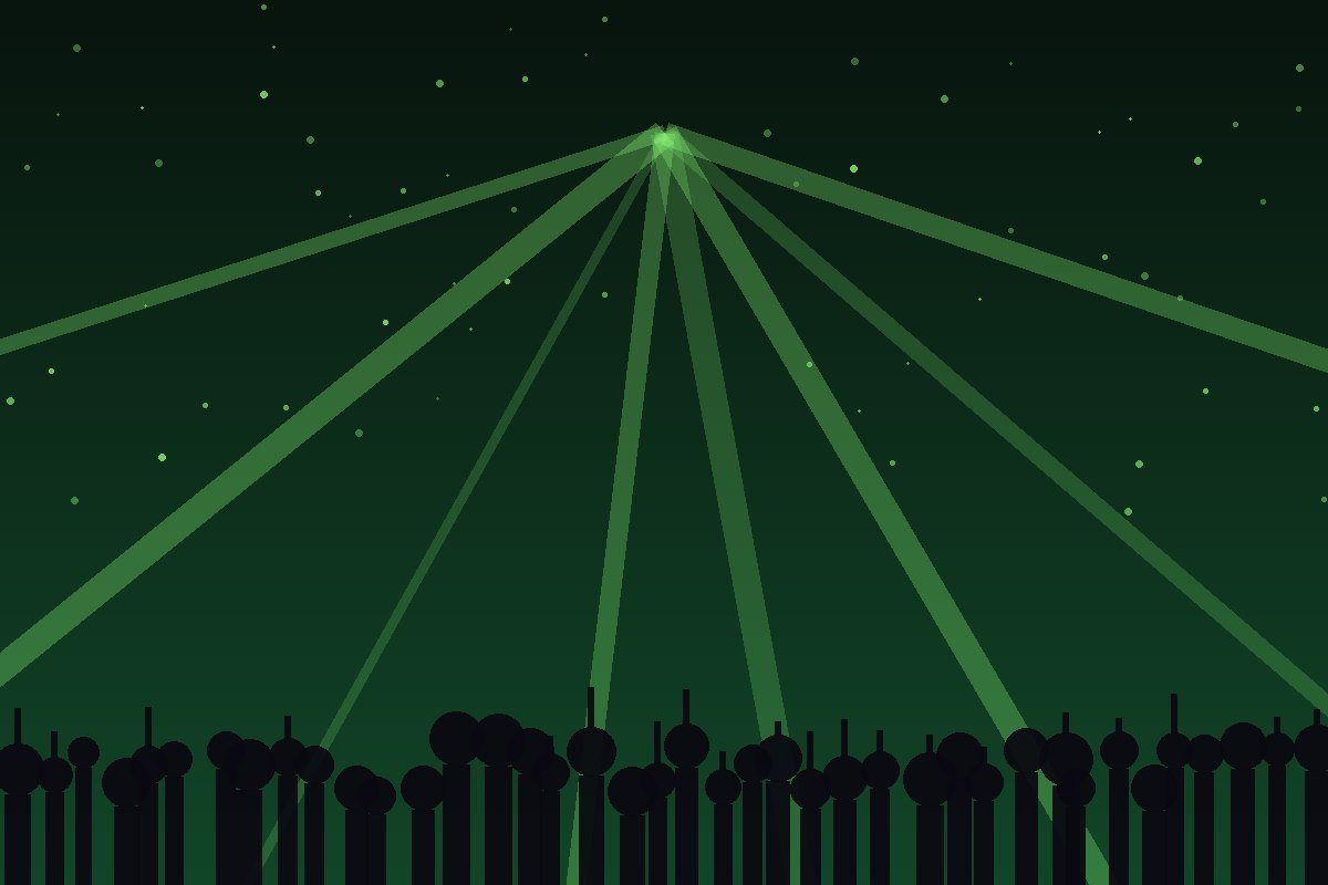 Neon green light illuminates a dark dance floor space during an EDM event