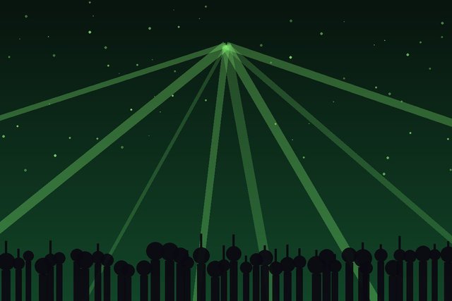 Neon green light illuminates a dark dance floor space during an EDM event